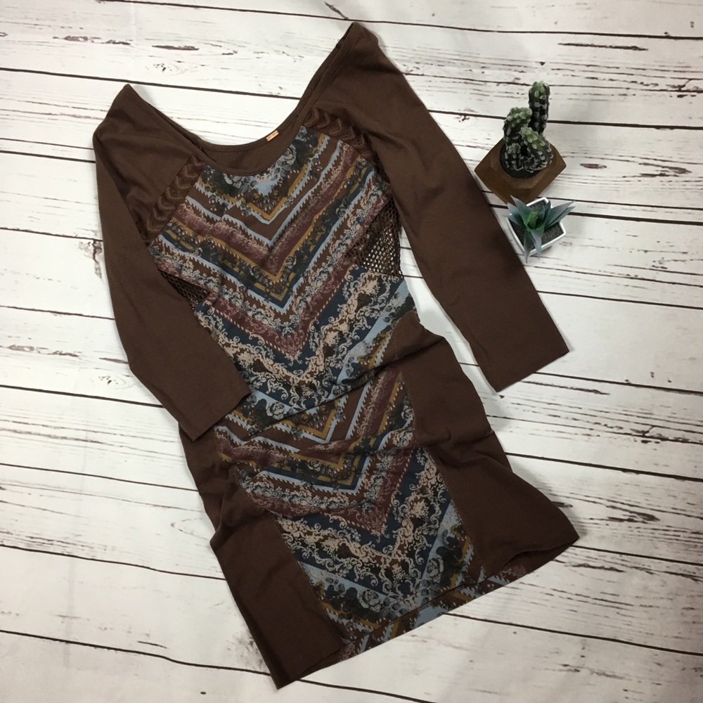 FREE PEOPLE • NWOT Aztec Dress Cut Out Net Pink XS